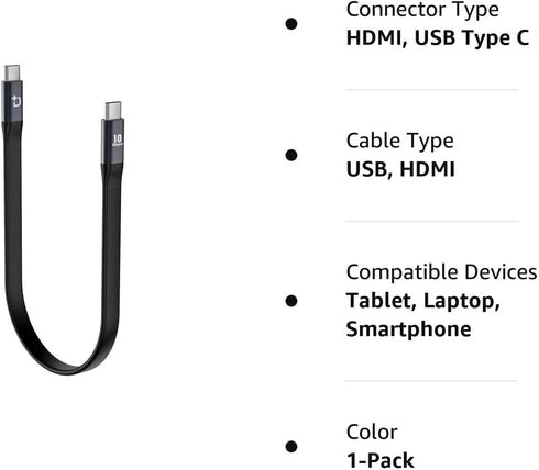 DOCKCASE Short USB C to USB C Cable (0.72ft), 3.1 Gen 2 10Gbps 100W 4K Video Data Transfer Charging Cable for Samsung Galaxy S8, S9, S10,T5 LaCie ...
