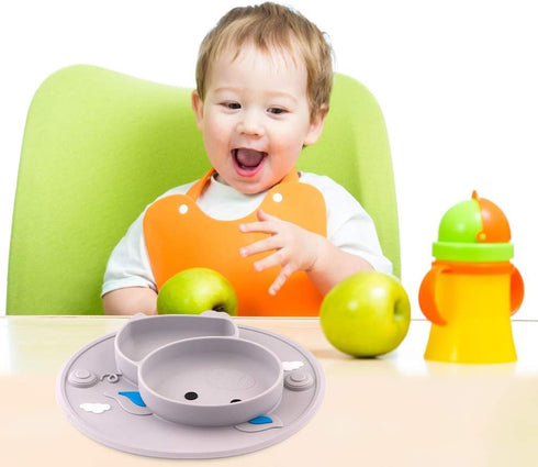 Baby Silicone Plate, Toddler Suction Plates Mini Plate Placemat for Kids and Infants Self Feeding, BPA Free, Microwave & Dishwasher Safe (Gray)...