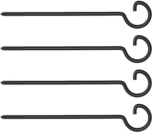 Screw in Hooks, 4Pack 12Inch Plant Hooks Outdoor Bird Feeder Hooks - Black Metal Ceiling Hooks for Hanging Plants,String Lights,Christmas Lights H...
