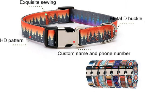 Dog Collar and Leash Set, Quick Release Buckle Soft Durable Print Puppy Collars Adjustable for Small Medium Large Pet Male Dogs Boy Cat Maya M...