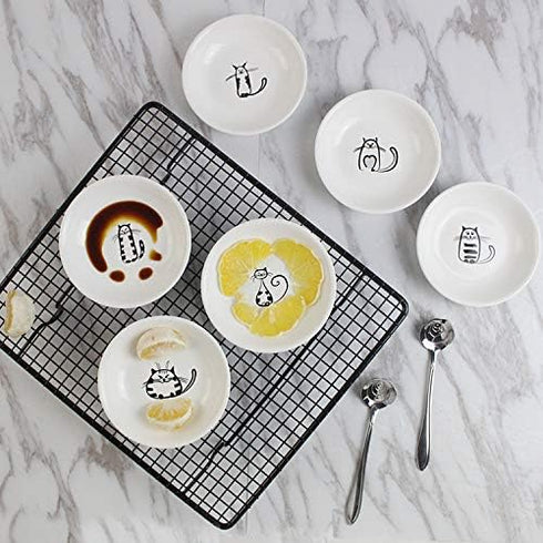BigNoseDeer Super Cute Cat Ceramic Sauce Dish,Mini Side Seasoning Dish,Condiment Dishes,Sushi Soy Dipping Bowl,Snack Serving Dishes,Meow Porcelain...