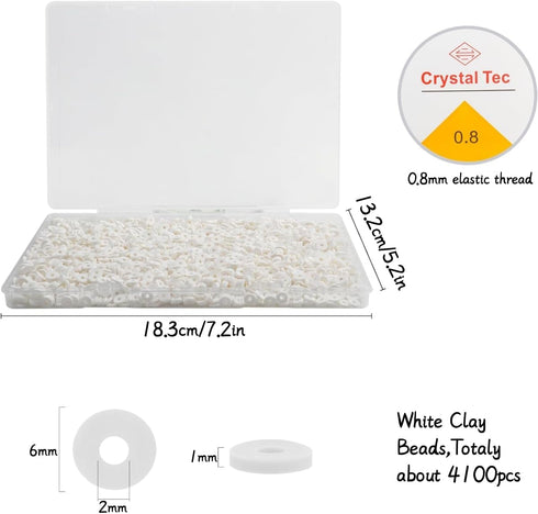 4100 Pcs White Clay Beads Bracelet Making Kit, 6mm Polymer Spacer Flat Heishi Beads for Jewelry Necklace Earring Making...