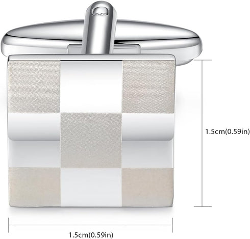 HONEY BEAR Square Lattice Cufflinks for Mens Shirt Steel Wedding Gift Silver...