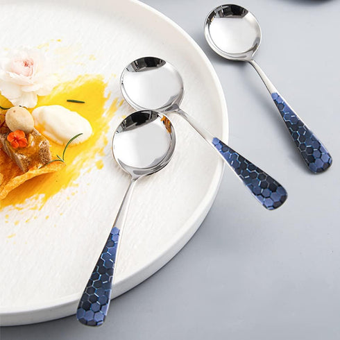 Stainless Steel Coffee Round Spoon,Korean Dessert Spoon,Hexagonal Pattern Mixed Color Tea Spoon for Home, Kitchen or Restaurant, Set of 4 Coffee S...