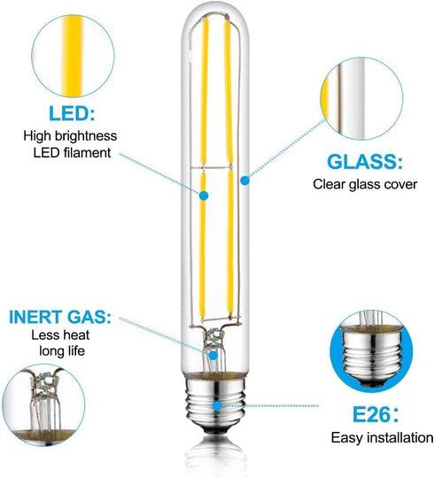 7.3 Inch E26 Led Bulb 60 watt Dimmable,3000K Warm White Edison Bulbs,6W Tubular T10 Long Clear Glass Light Bulb for Rustic Pendant,Industrial Pipe...