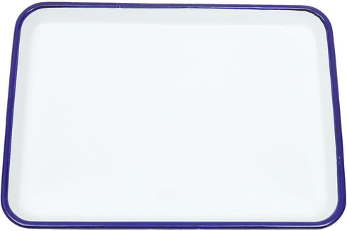 Ciieeo Enamelware Collection Blue Rim Solid White Enamel Baking Cookie Sheet Pan 26x18cm Enamel Baking Roasting Pan Tray Rectangular Serving Dish ...