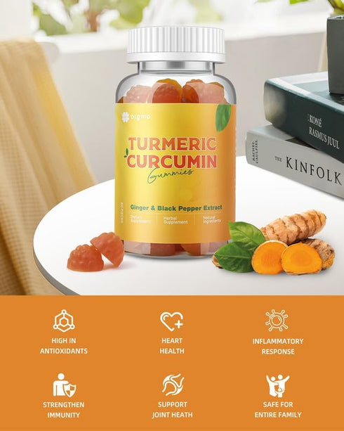 Turmeric Curcumin Gummies with Black Pepper 2 Pack, Turmeric and Ginger Supplement for Immune Joint Support, Sugar Free Turmeric Ginger Gummies fo...