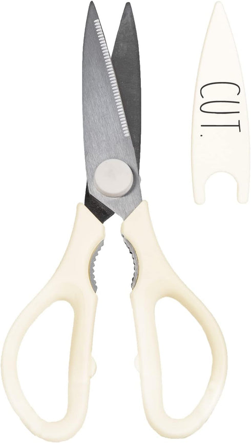 Rae Dunn Kitchen Scissors- Stainless Steel Kitchen Shears, Cooking Scissors for Cutting Meat, Chicken, Herbs and Produce with Blade Cover and Soft...