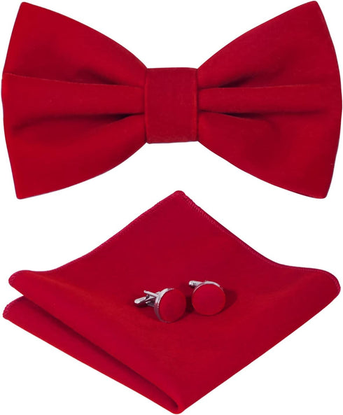 Velvet Bow Ties for Men Pre-Tie Bow Ties Vintage Tuxedo Bow Ties Cufflinks Pocket Square Sets With Gift Box...