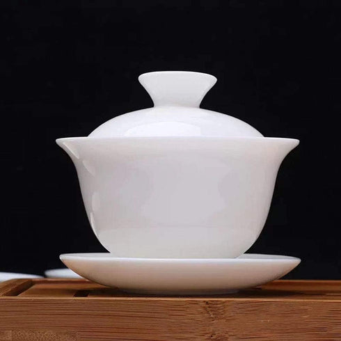 Gaiwan White Glaze Porcelain Teacup kung Fu Tea Service Set for Home Office Decoration (100ml)...