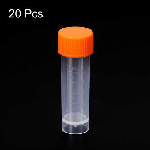 PATIKIL 5mL Plastic Test Tubes, 20 Pack Frozen Container Storage Screw Cap for Lab Laboratory Science, Clear...