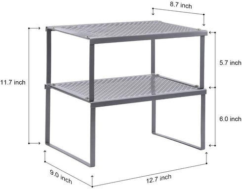 NEX Kitchen Shelf Organizer for Counter Cupboard Pantry, Set of 2 Cabinet Shelf Organizer Spice Rack, Stackable, Metal, Silver...