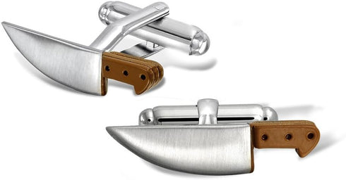 Personalize Culinary Gourmet Cook Foodie Restaurant Owner Shirt Chef Knife Cufflinks For Men For Graduation Bullet Hinge Back Silver Tone Stainles...
