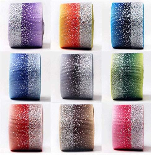Tvoip Tie Dye Glitter Rainbow Polyester Grosgrain Tape Ribbon Grosgrain Ribbons 1-1/2"(38mm) x10 Yards for Hair Bows Wedding Gift Packing Wrap (Pu...