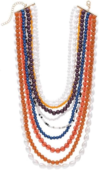 Multi-Layered Beaded Pearl Choker Necklace, Flapper Beads Cluster Long Choker Necklace, Multi-Strand Statement Necklace...