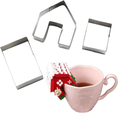 MEMOVAN Mini Gingerbread House Cookie Cutter Kit 3pcs Christmas Christmas Cookie Cutters 3D Stainless Steel Chocolate Little House Biscuit Mold Fo...