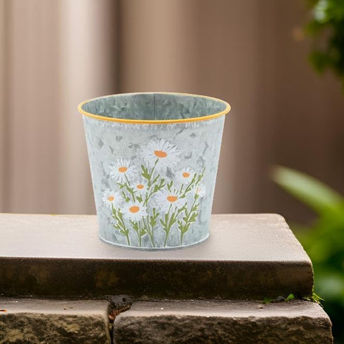 The Bridge Collection - Versatile Small Daisy Galvanized Metal Planter/Pot Cover - Perfect for Use as a Herb Planter, Small Flower Planter, or Sty...
