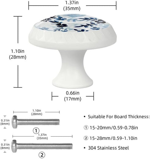4 Pack 1.37" Floral Decorative Cabinet Knobs, Elegant ABS Glass Round Handles for Home Kitchen and Bedroom - Stylish Furniture Drawer Pulls (Blue ...