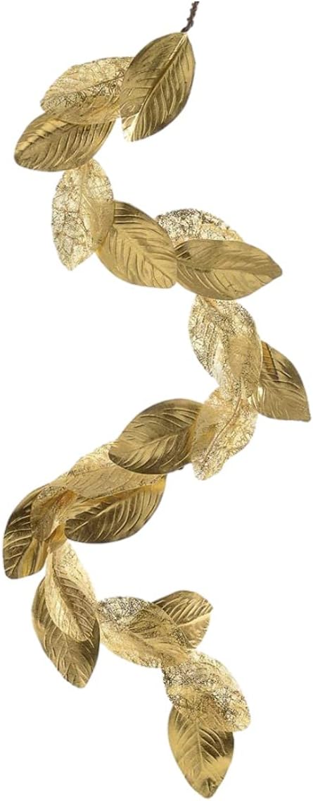 Serene Spaces Living Gold Magnolia Leaf Garland, Ornament for Holiday Décor, Measures 48" Long...