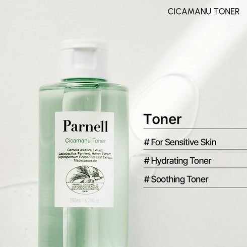 Parnell Cicamanu Toner for Sensitive, Dry Skin with Centella Asiatica, Manuka Honey & PHA, LHA, 6.76 fl.oz, Fragrance&Alcohol-Free, Not Tested on ...