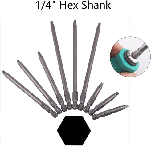 6Pcs 1/4 Inch Shank Long Magnetic Square Head Screwdriver Bits Set Power Tools SQ1 SQ2 SQ3 (100mm)...