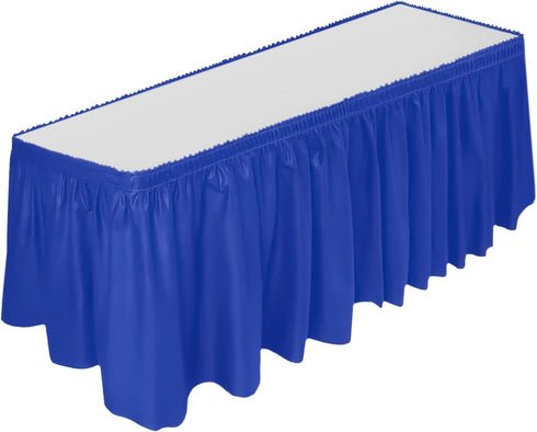 DecorRack Table Skirt, 29 in x 14 ft -BPA Free- Plastic Tableskirt, Disposable, Reusable, Rectangular Tablecloth Skirt, Royal Blue (1 Pack)...