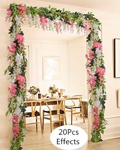 DearHouse 4Pcs 6.6Ft/Piece Artificial Flowers Silk Wisteria Garland Artificial Wisteria Vine Rattan Silk Hanging Flower for Home Garden Outdoor Ce...