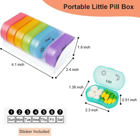 HRX Package Little Daily Pill Box Case AM PM for 7 Day, Small Pocket Purse Pills Holder, Cute Drug Organizer Container 2 Times a Day...