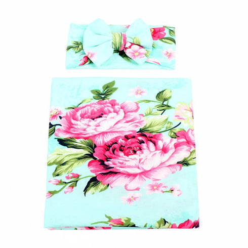Galabloomer Receiving Blanket Headband Set Flower Print Baby Swaddle Blankets...