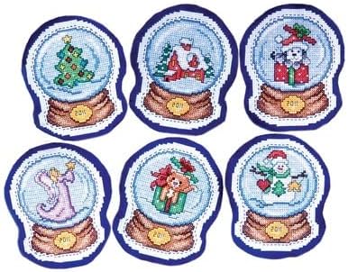 Design Works Crafts Snow Globes Cross Stitch Ornament Kit (Set of 6), 8 1/2" x 11", White,Gold...