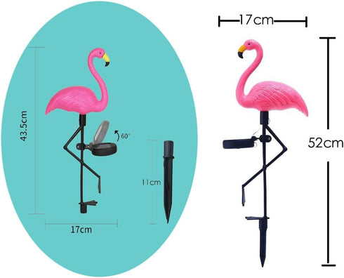 Waterproof Solar Flamingo Garden Light, Durable Blow Molded Yellow Beak and red Body Flamingo Shape, Bird feet and Ground Plug Removable...