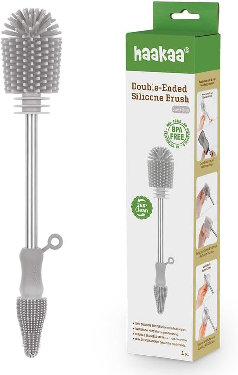 Haakaa Silicone Cleaning Brush Kit – Household Cleaning Brushes for Bottles and Crevices – Food-Grade Silicone: Dishwasher Safe (Brush-Grey)...