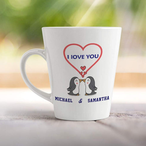 Personalized Custom Text I Love You Two Penguins Ceramic Latte Mug 12 Oz...