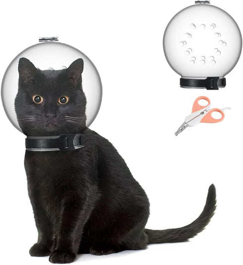 Cat Muzzle Combo - Adjustable Cat Hood, Breathable Anti-Bite Muzzles to Prevent Biting and Chewing, Safety Grooming Accessory for Small Pets.(M fo...