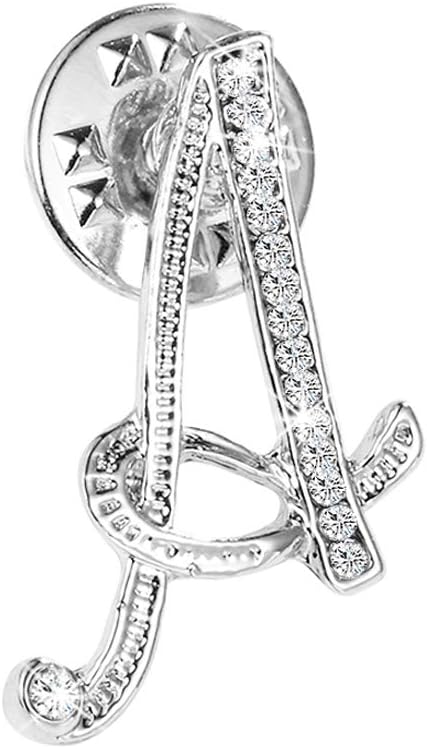 Initial Letter Brooch Pin Small Lapel Pin Tie Tack Name Personalized Gifts for Girls Women Men Boy Silver A...