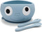Big Eyes Baby Suction Bowl Self Feeding Set | Baby Fork and Spoon Set | Food Grade Silicone Plate for Babies & Toddlers | 4+ months (Blue)...