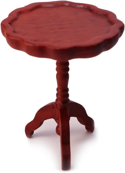 Miniature Dollhouse End Table 1:12 Scale Wooden Furniture Round Side Tea Table Model for Dollhouse Living Room Scene Decoration Gift (Brown)...