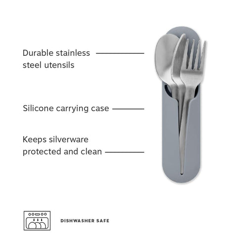 W&P Porter Stainless Steel Utensils with Silicone Carrying Case | Blush | Spoon, Fork & Knife for Meals on the Go | Portable and Compact Set...