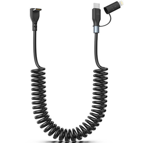 Coiled USB C to USB C/Lightning Charger Cable 60W for iPhone 15, 2-in-1 iPhone/iPad/Android/Laptop Fast Charging Cord for CarPlay & Android Auto, ...