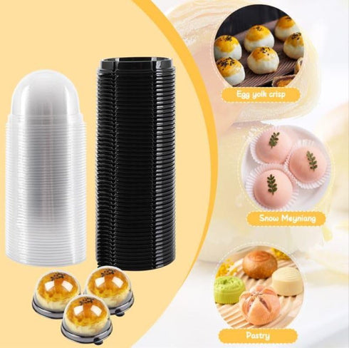 Hewnda 50 Pack 2 Inch Clear plastic mini cake box muffins box cookies cookies muffins dome box wedding birthday gift box(Black)...