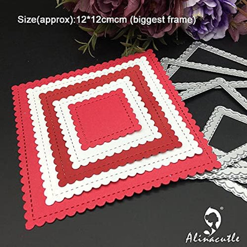 Alinacutle 5/PK Square Scallop Border Nesting Frame Die Cut, Classic Nesting Frames for Card Background, Paper Craft Die-Cuts, Scrapbooking Cuttin...
