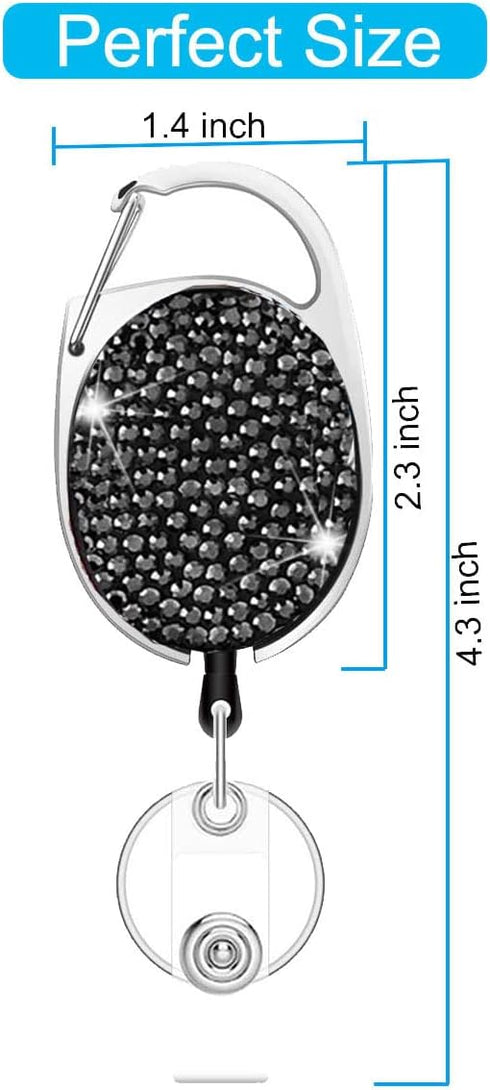 HASFINE 2 Pack Bling Rhinestone Retractable Badge Reels with Belt Clip & Key Ring - Elegant ID Badge Holders for Office, Nurses, Teachers, and Stu...