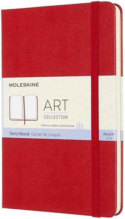 Moleskine Art Sketchbook, Hard Cover, Large (5" x 8.25") Plain/Blank, Scarlet Red, 104 Pages...