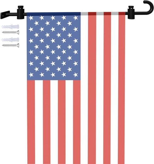 Wall Garden Flag Stand Holder Pole with 2 Stoppers for 12 x 18 Outside Small Flags Décor, One Piece Wall Mounted Metal Garden Flag Scroll Hanger f...