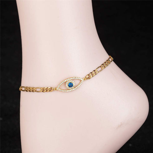 Evil Eye Hamsa Hand Charm Anklet for Women Teen Girls, Dainty Handmade Sideways Hanging Evil Eye Real 14K Gold / 18K Gold/Silver Ankle Bracelet Mi...