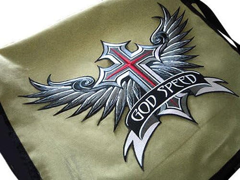 VEGASBEE® Godspeed Winged Cross Patch Wings Christian Embroidered Iron-On Patch Emblem Large Size 12" by 8.5" inches USA...