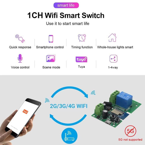 Tuya Smart Life WiFi Momentary Inching Relay Self-Locking Switch Module,DC 7-32V/USB 5V WiFi RF Bluetooth Relay,DIY Smart Home,Compatible with Ale...