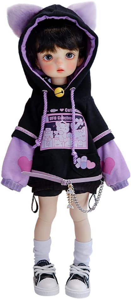New 1/6, 1/4,1/3 BJD Doll Clothes Cute Cat Sweater Hoodie Jacket for Big 1/6, Yosd, 30cm/45cm/60cm Dolls Clothing BJD SD Doll Accessories (Black-P...