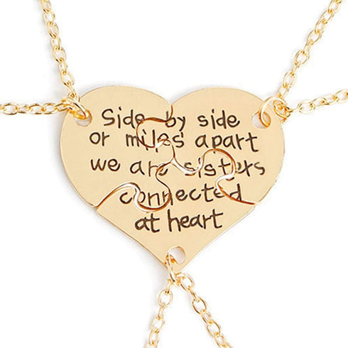 3 Pcs Best Friends Forever Engraved Necklace Broken Heart Charm Pendant Set BFF Friendship Necklace (Gold - " We are sisters connected at heart ")...