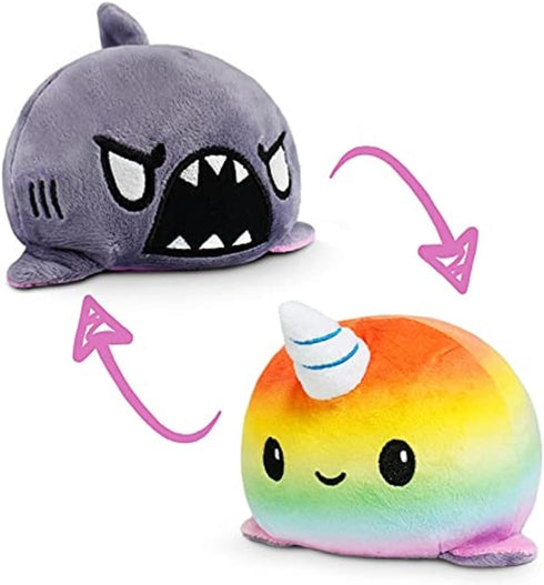 TeeTurtle - The Original Reversible Shark + Narwhal Plushie - Gray + Rainbow - Cute Sensory Fidget Stuffed Animals That Show Your Mood 4.5 inch...